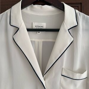 Sezane White Button Down Shirt with Black Trim